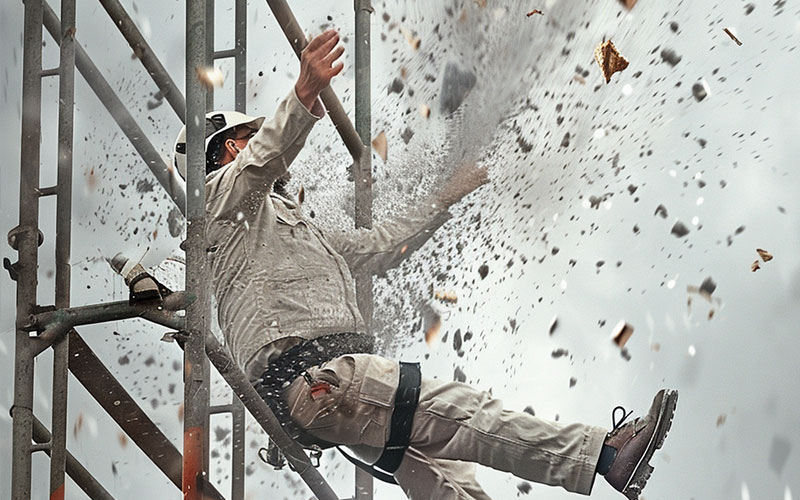 Worker falling from scaffold